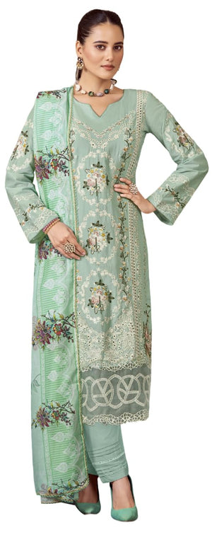DRAVINAM Trends Women's Exquisite Unstitched Viscose Cambric Lawn Cotton Suit Dress Material with Embroidered Daman & Sleeves | Stylish Pure Cotton Digital Print Dupatta & Solid Bottoms