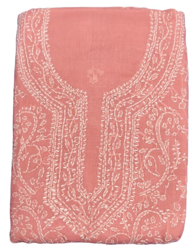 DRAVINAM Trends Women’s Cotton Unstitched Chikankari Suit Set with Dupatta & Bottom | Hand-Embroidered Lucknowi Dress Material | Premium Ethnic Wear for Women | Free Size (3-Piece)