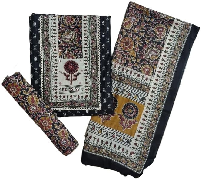 DRAVINAM Trends Women's Printed Embroidered and Hand Work Premium Cotton Jaipuri Unstitched Salwar Suit Dress Material with Mulmul Cotton Dupatta