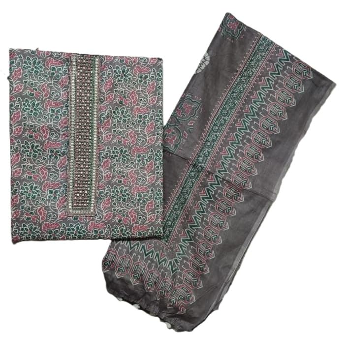 DRAVINAM Trends Women's Printed Embroidered and Hand Work Premium Cotton Jaipuri Unstitched Salwar Suit Dress Material with Mulmul Cotton Dupatta