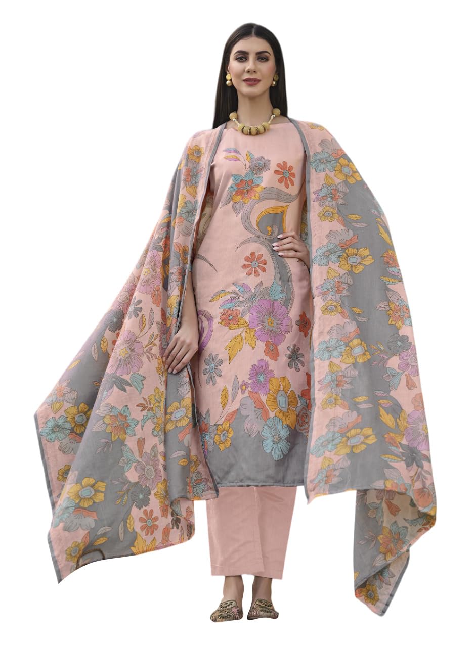 DRAVINAM Trends Pure Cotton Printed Unstitched Salwar Suit Dress Material with Unstitched Bottoms and Cotton Dupatta
