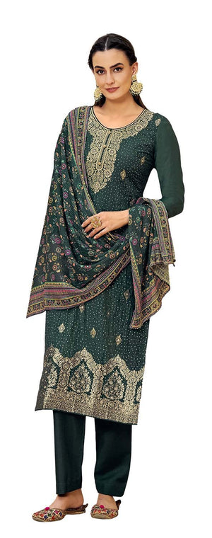 DRAVINAM Trends Women's Pure Jacquard heavy sequence work Pakistani salwar suit material with pure georgette digital printed and embroidered heavy dupatta (Wine)