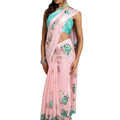 DRAVINAM Trends Women's Plain weave Soft Linen Saree with Satin Border and unstitched Self Printed Matching Blouse piece (Green and Orange)