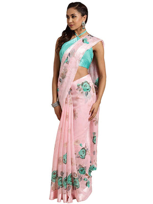 DRAVINAM Trends Women's Woven Kota Linen Printed Saree with Blouse Piece (Light Brown_SareeSRZ_11)