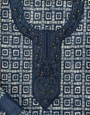 DRAVINAM Trends Women's Printed Embroidered and Hand Work Premium Cotton Jaipuri Unstitched Salwar Suit Dress Material with Mulmul Cotton Dupatta