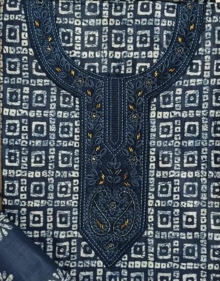 DRAVINAM Trends Women's Printed Embroidered and Hand Work Premium Cotton Jaipuri Unstitched Salwar Suit Dress Material with Mulmul Cotton Dupatta