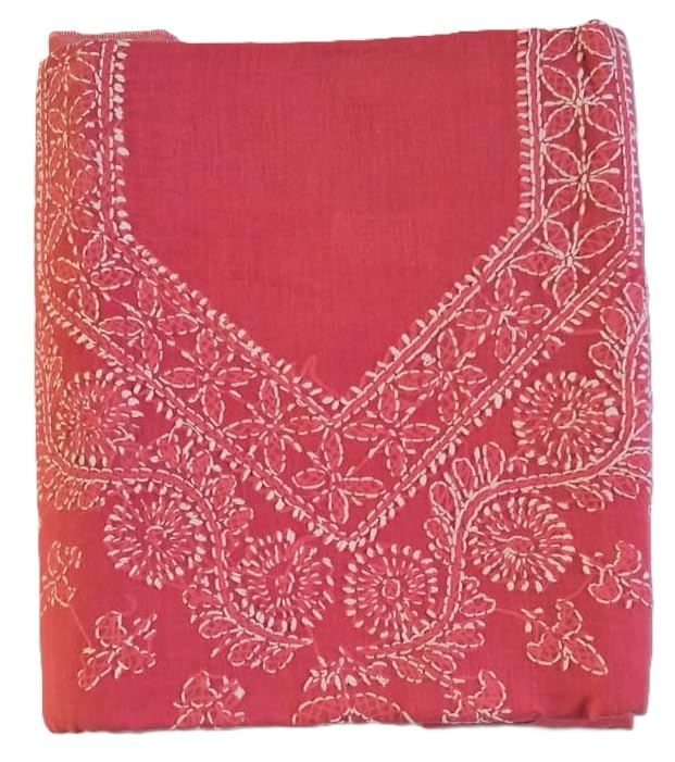 DRAVINAM Trends Women’s Cotton Unstitched Chikankari Suit Set with Dupatta & Bottom | Hand-Embroidered Lucknowi Dress Material | Premium Ethnic Wear for Women | Free Size (3-Piece)
