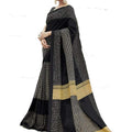 DRAVINAM Trends Women's Printed Soft Cotton Blended Saree with border design and unstitched Self Printed Matching Blouse piece (Black)