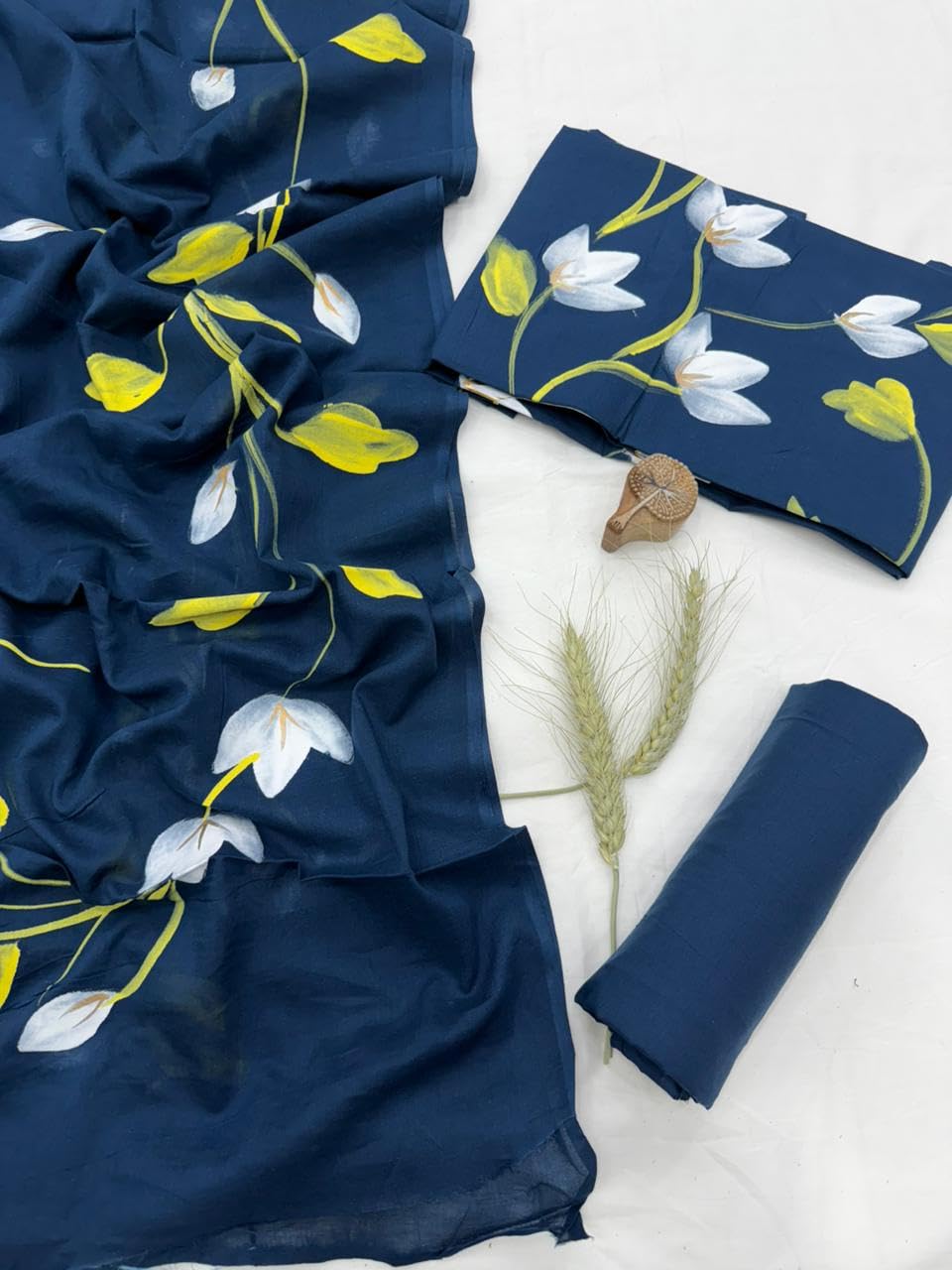 DRAVINAM Trends Hand Block Print Jaipuri Cambric Unstitched Cotton Suit Dress Material for Women with Mulmul Cotton Hand Printed Dupatta