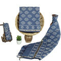 Women's Unstitched Suit Material | Chanderi Top & Dupatta with Zari Border, Cotton Bottom | Blue Print Salwar Suit Piece
