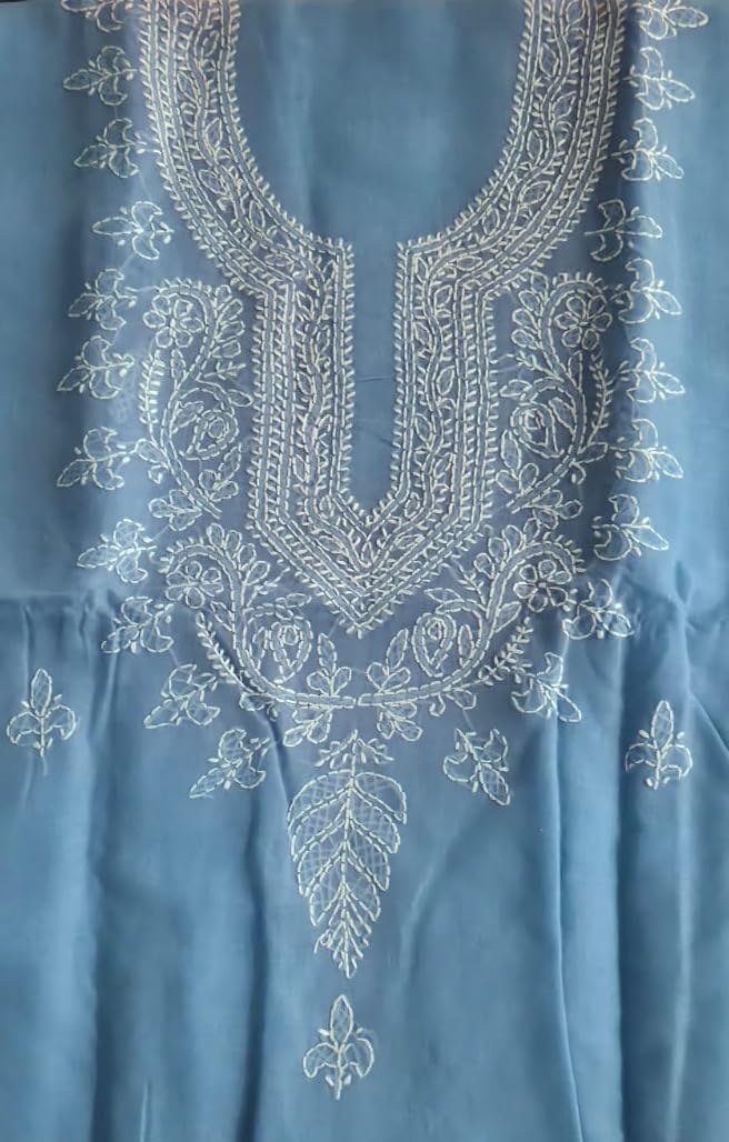 DRAVINAM Trends Women’s Cotton Unstitched Chikankari Suit Set with Dupatta & Bottom | Hand-Embroidered Lucknowi Dress Material | Premium Ethnic Wear for Women | Free Size (3-Piece)
