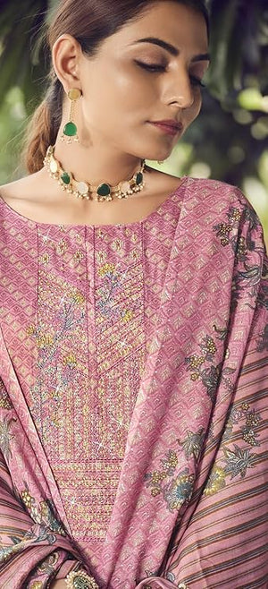 DRAVINAM Trends Women Unstitched Pakistani Print Embroidered Cotton Salwar Suit Dress Materials With Cotton Dupatta