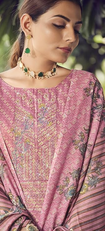 DRAVINAM Trends Women Unstitched Pakistani Print Embroidered Cotton Salwar Suit Dress Materials With Cotton Dupatta