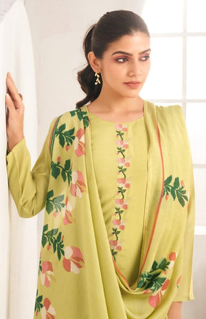 DRAVINAM Trends Women's Premium Maslin Unstitch Suit Dress Material: Zari Embroidery Top Fabric, Heavy Maslin Bottom & Dupatta