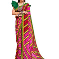 DRAVINAM Trends Women's Jaipuri Lehriya Printed Soft Georgette Saree with Borders and Unstitched Blouse Piece (Pink and Green)