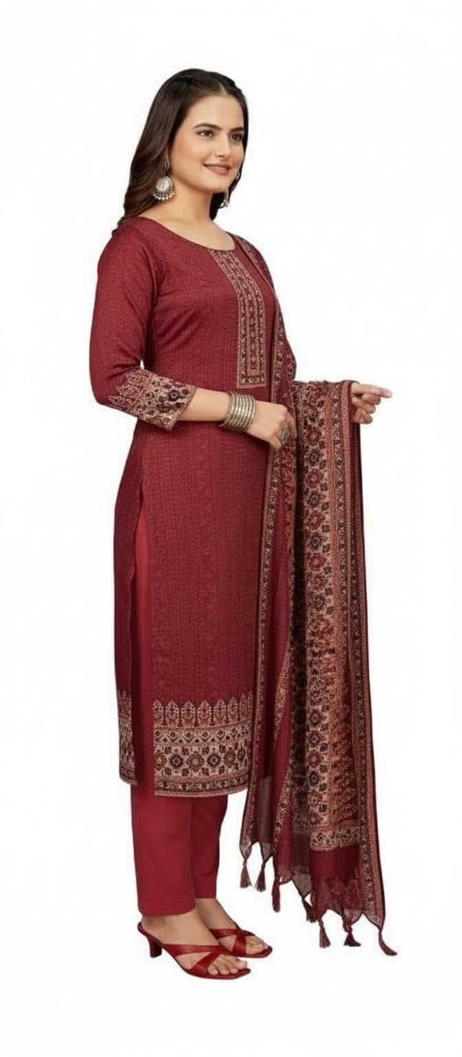 DRAVINAM Trends Women's Unstitched Winter Wear Digital Printed Heavy Woolen Pashmina Salwar Suit Dress Material with Printed Shawl Dupatta