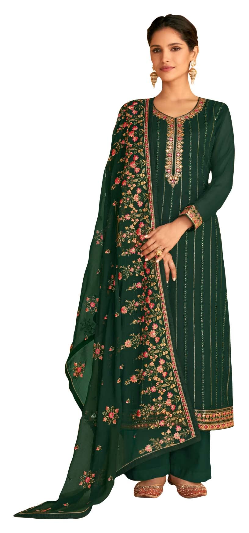DRAVINAM Trends Women's Heavy Zari Embroidered Pure Georgette Unstitched Salwar Suit Dress Material with Real Georgette Embroidered Heavy Dupatta (Red)