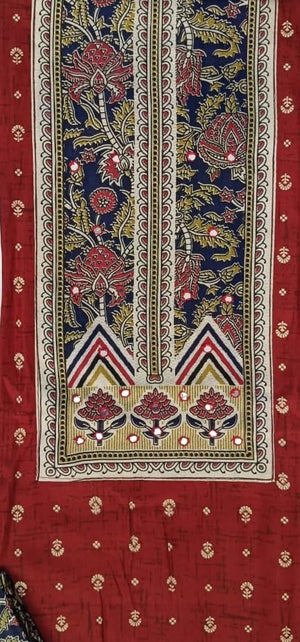 DRAVINAM Trends Women's Unstitched Rayon Batik Print Hand Work Dress Material Salwar Suit Set with Printed Cotton Dupatta