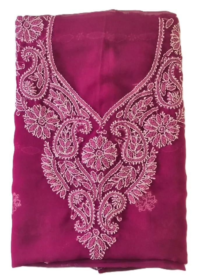 DRAVINAM Trends Women Unstitched Lucknow Hand Work Chikankari Faux Georgette Suit Dress Material with Dupatta