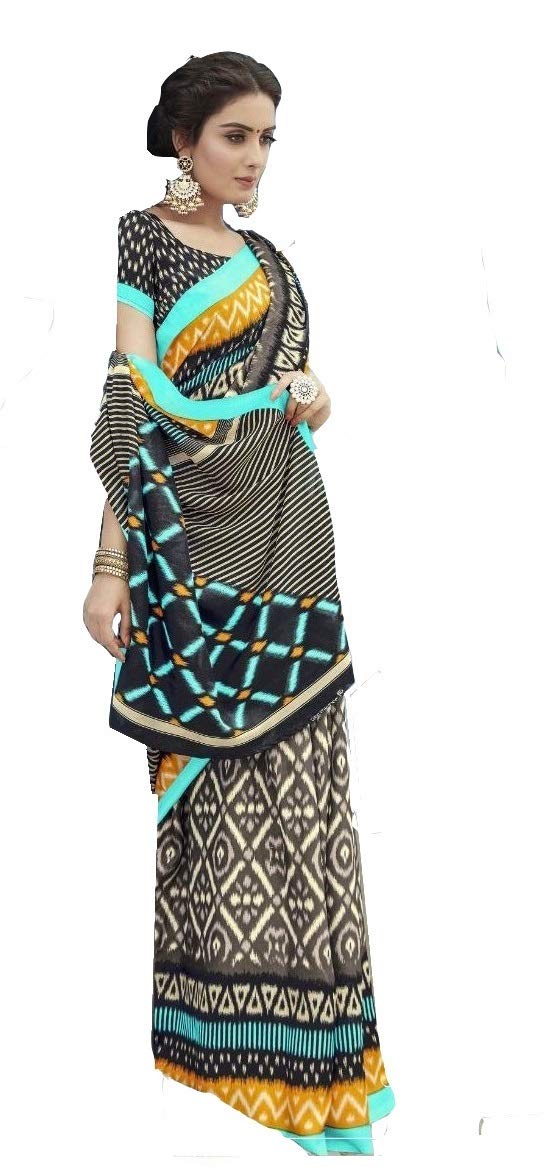 DRAVINAM Trends cotton blend Saree (Ikkat2_10_Green and Blue)