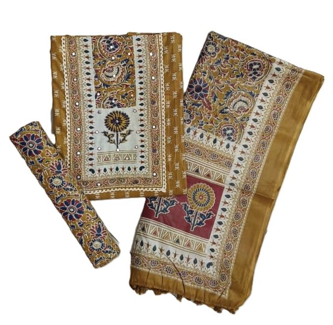 DRAVINAM Trends Women's Printed Embroidered and Hand Work Premium Cotton Jaipuri Unstitched Salwar Suit Dress Material with Mulmul Cotton Dupatta