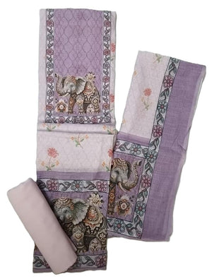 DRAVINAM Trends Digital Printed Aari Hand Work Pure Linen Dress Material | Unstitched Suit Set with Rayon Bottoms & Linen Dupatta for Women