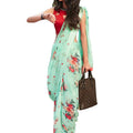 DRAVINAM Trends Women's Plain weave Soft Cotton Blend Saree with Satin Border and unstitched Self Printed Matching Blouse piece (Green and Red)