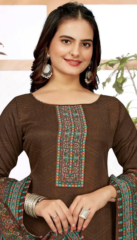 DRAVINAM Trends Women's Unstitched Winter Wear Digital Printed Heavy Woolen Pashmina Salwar Suit Dress Material with Printed Shawl Dupatta