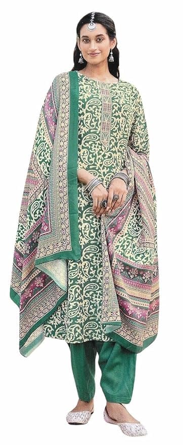 DRAVINAM Trends Women's Pure Pashmina Print Salwar Suit Material with Embroidery and Pure Soft Digital printed Shawl Dupatta