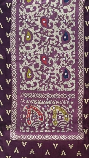 DRAVINAM Trends Women's Unstitched Rayon Batik Print Hand Work Dress Material Salwar Suit Set with Printed Cotton Dupatta