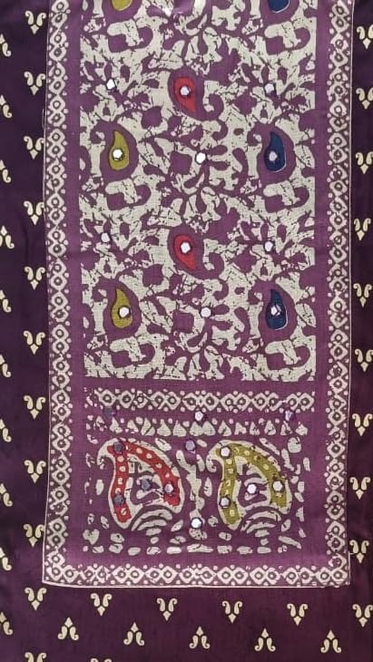 DRAVINAM Trends Women's Unstitched Rayon Batik Print Hand Work Dress Material Salwar Suit Set with Printed Cotton Dupatta