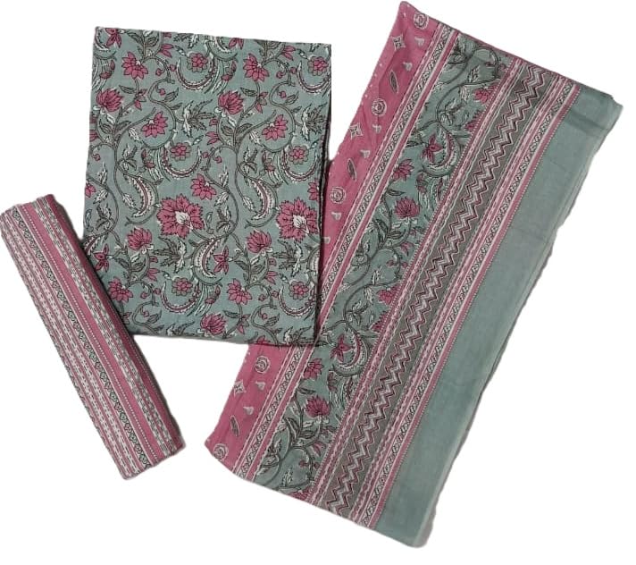DRAVINAM Trends Jaipuri Sanganari Print Cambric Cotton Unstitched Salwar Suit Dress Material for Women with Mulmul Cotton Dupatta