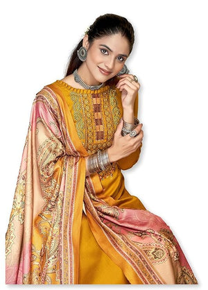 DRAVINAM Trends Women's Unstitched Winter Wear Woollen Pashmina Embroidered Salwar Suit Dress Material with Pashmina Printed Shawl Dupatta