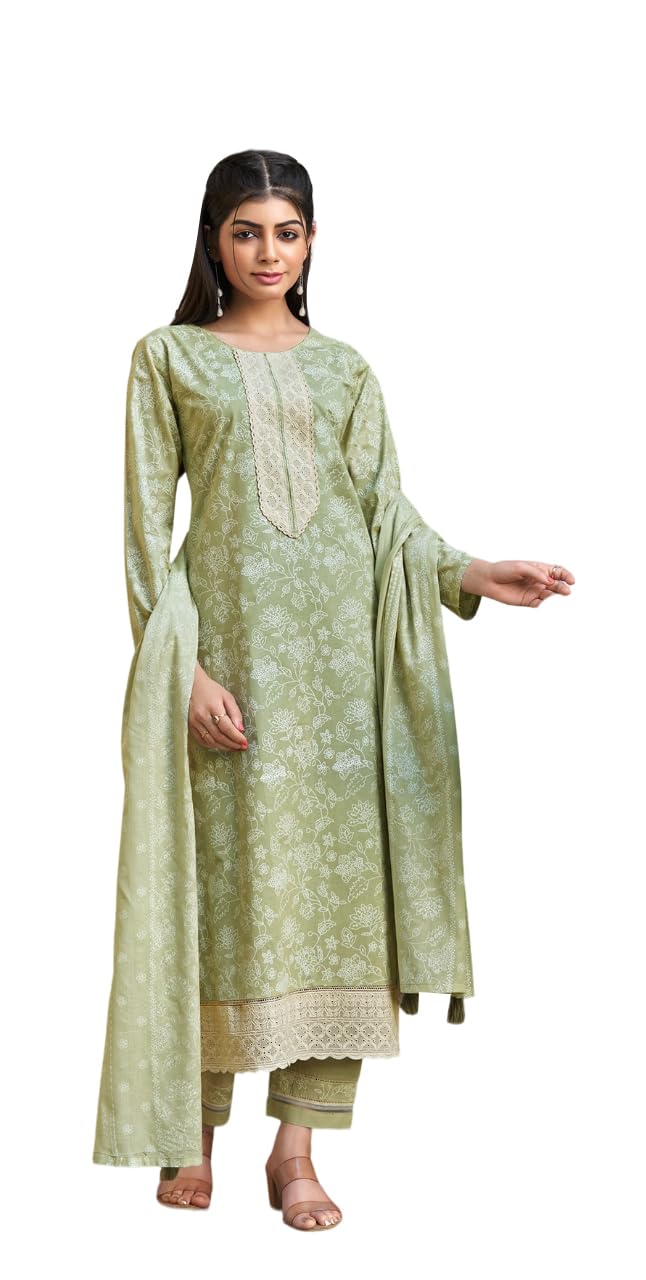 DRAVINAM Trends Cambric Cotton Embroidered Ladies Suit Dress Material with Unstitched Bottoms and Cotton Dupatta