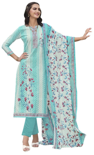 DRAVINAM Trends Pure Cotton Printed Dress Material Salwar Suit with Unstitched Bottoms and Cotton Dupatta