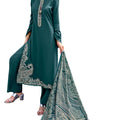 DRAVINAM Trends Women Unstitched Pashmina Salwar Suit Set 100% Pure Viscose Pashmina Wool Winter Wear Fabric Top With Elegant Embroidery, Plain Bottoms & Pashmina Digital Wool Shawl,Free Size, Blue