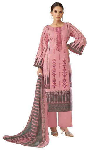 DRAVINAM Trends Unstitched Cotton Suit Dress Material Set: Pakistani Print Top Fabric with Embroidery | Customizable Solid Bottoms | Cotton Fancy Dupatta