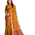 DRAVINAM Trends Women's Woven Pure Linen Printed Saree with Printed Blouse Piece (SareeSRPl_9_Mustard Brown and Peach)