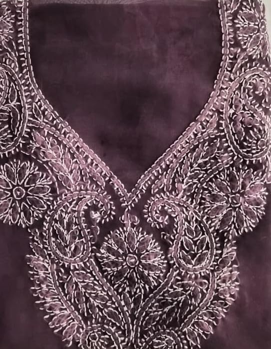 DRAVINAM Trends Women Unstitched Lucknow Hand Work Chikankari Faux Georgette Suit Dress Material with Dupatta