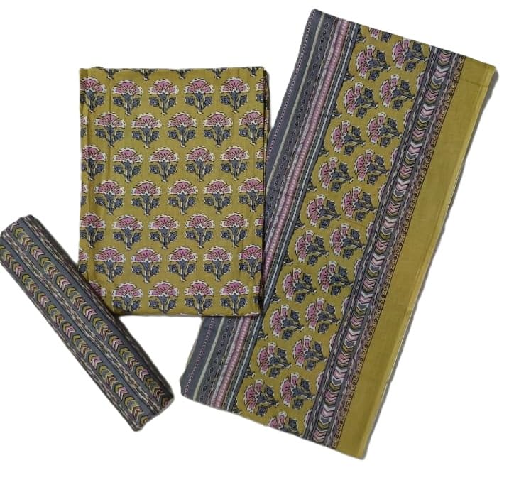 Jaipuri Sanganari Print Cambric Cotton Unstitched Salwar Suit Dress Material for Women with Mulmul Cotton Dupatta