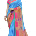 DRAVINAM Trends cotton blend Saree (Ikkat2_3_Blue and Pink)