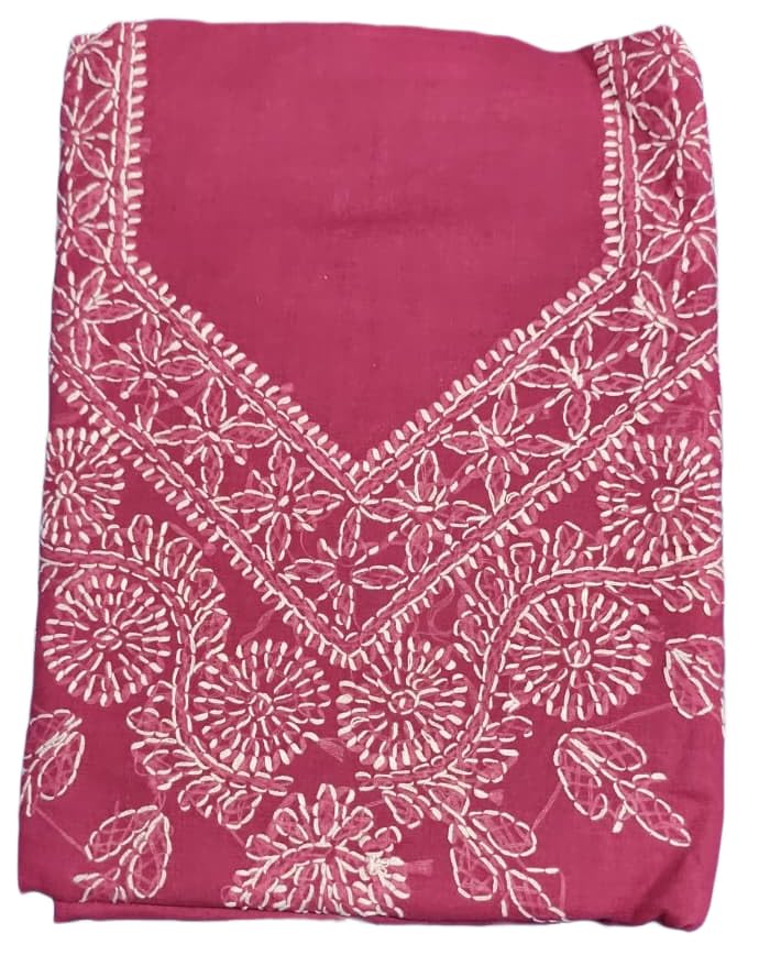 DRAVINAM Trends Women’s Cotton Unstitched Chikankari Suit Set with Dupatta & Bottom | Hand-Embroidered Lucknowi Dress Material | Premium Ethnic Wear for Women | Free Size (3-Piece)