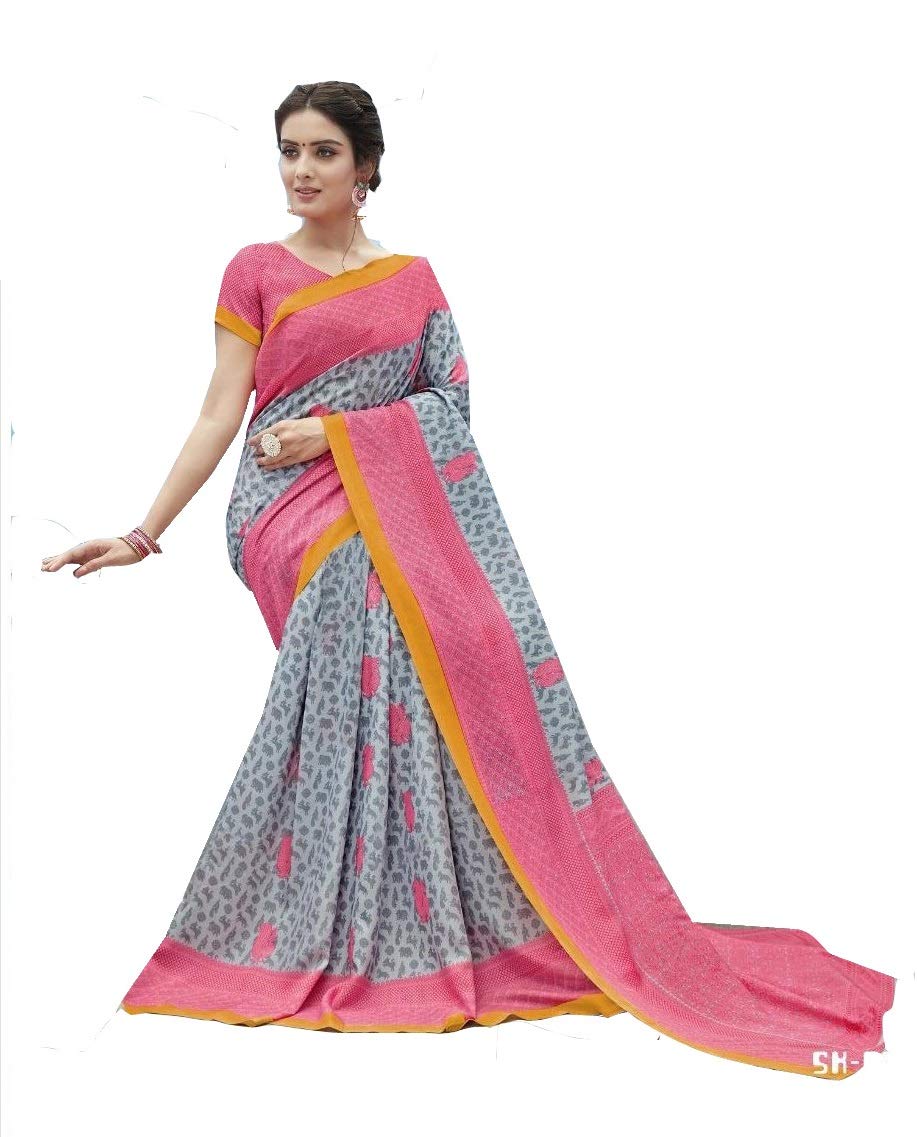 DRAVINAM Trends cotton blend Saree (Ikkat2_10_Green and Blue)