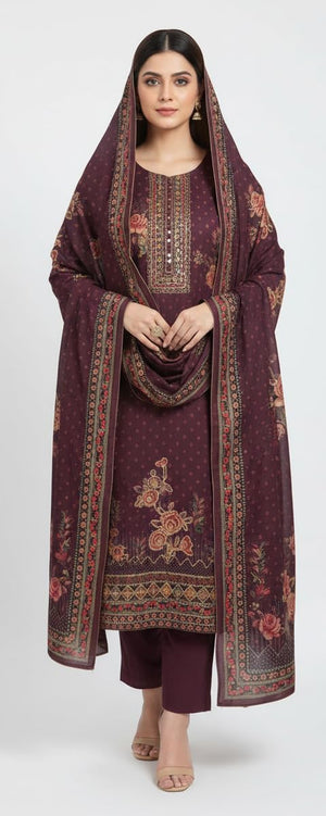 DRAVINAM Trends Women's Winter Wear Digital Printed Warm Toosh Pashmina Salwar Suit Dress Material with Aari Work and Toosh Pashmina Printed Shawl Dupatta