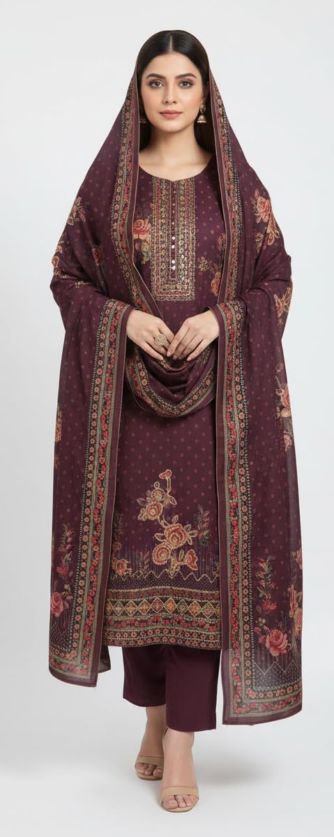 DRAVINAM Trends Women's Winter Wear Digital Printed Warm Toosh Pashmina Salwar Suit Dress Material with Aari Work and Toosh Pashmina Printed Shawl Dupatta