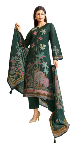 DRAVINAM Trends Women's Pure Viscose Masline Digital and Foil Print With Fancy Embroidery Work Unstitched Suit Dress Material with Maslin Printed Dupatta