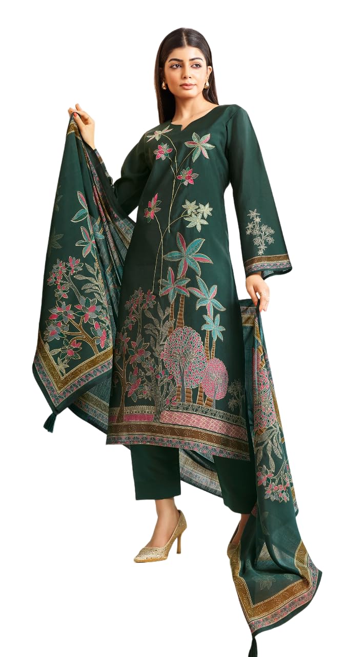 DRAVINAM Trends Women's Pure Viscose Masline Digital and Foil Print With Fancy Embroidery Work Unstitched Suit Dress Material with Maslin Printed Dupatta