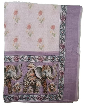 DRAVINAM Trends Digital Printed Aari Hand Work Pure Linen Dress Material | Unstitched Suit Set with Rayon Bottoms & Linen Dupatta for Women