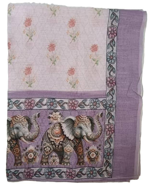 DRAVINAM Trends Digital Printed Aari Hand Work Pure Linen Dress Material | Unstitched Suit Set with Rayon Bottoms & Linen Dupatta for Women