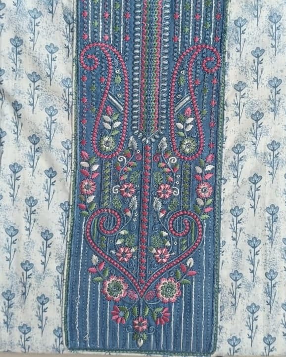 DRAVINAM Trends Women's Premium Cotton Jaipuri Printed Embroidered and Hand Work Unstitched Salwar Suit Dress Material with Mulmul Cotton Dupatta